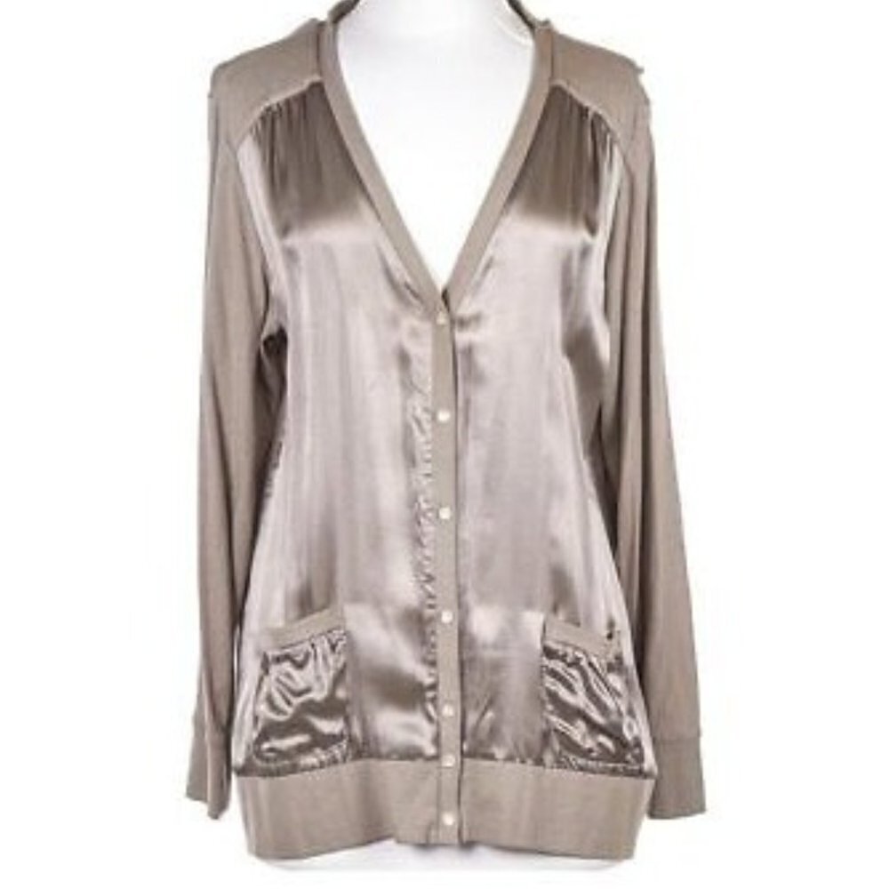 Chico's Women's Woven 100% Silk Button-Up Cardigan - M